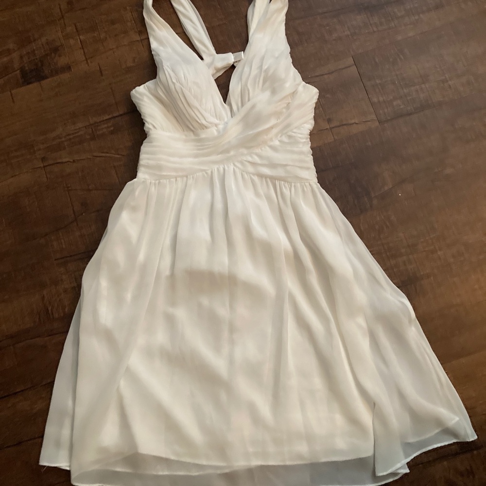 Chiffon White Retro Dress, Size 4, Exposed Back with Hook Closure and Waist Zip